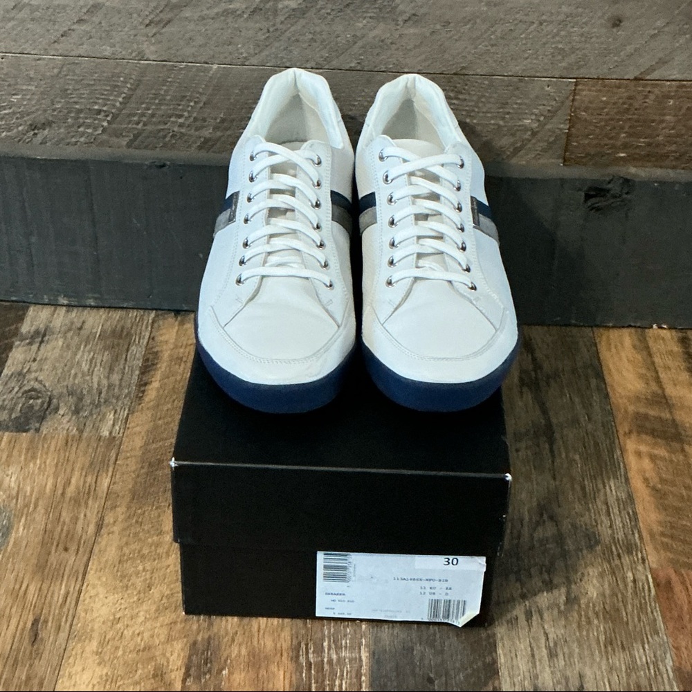 Zegna Sport White Leather Trainers – Blue Stripe – Men’s Size 12 - Picture 4 of 12